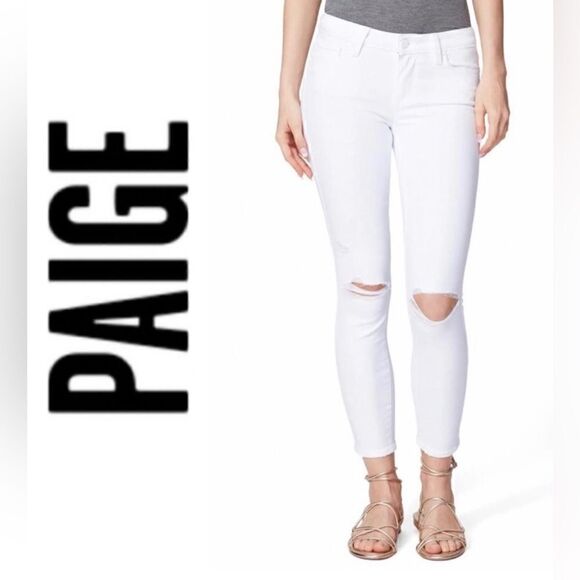 PAIGE Denim - Paige Distressed Skinny Verdugo Ankle Jeans White 25